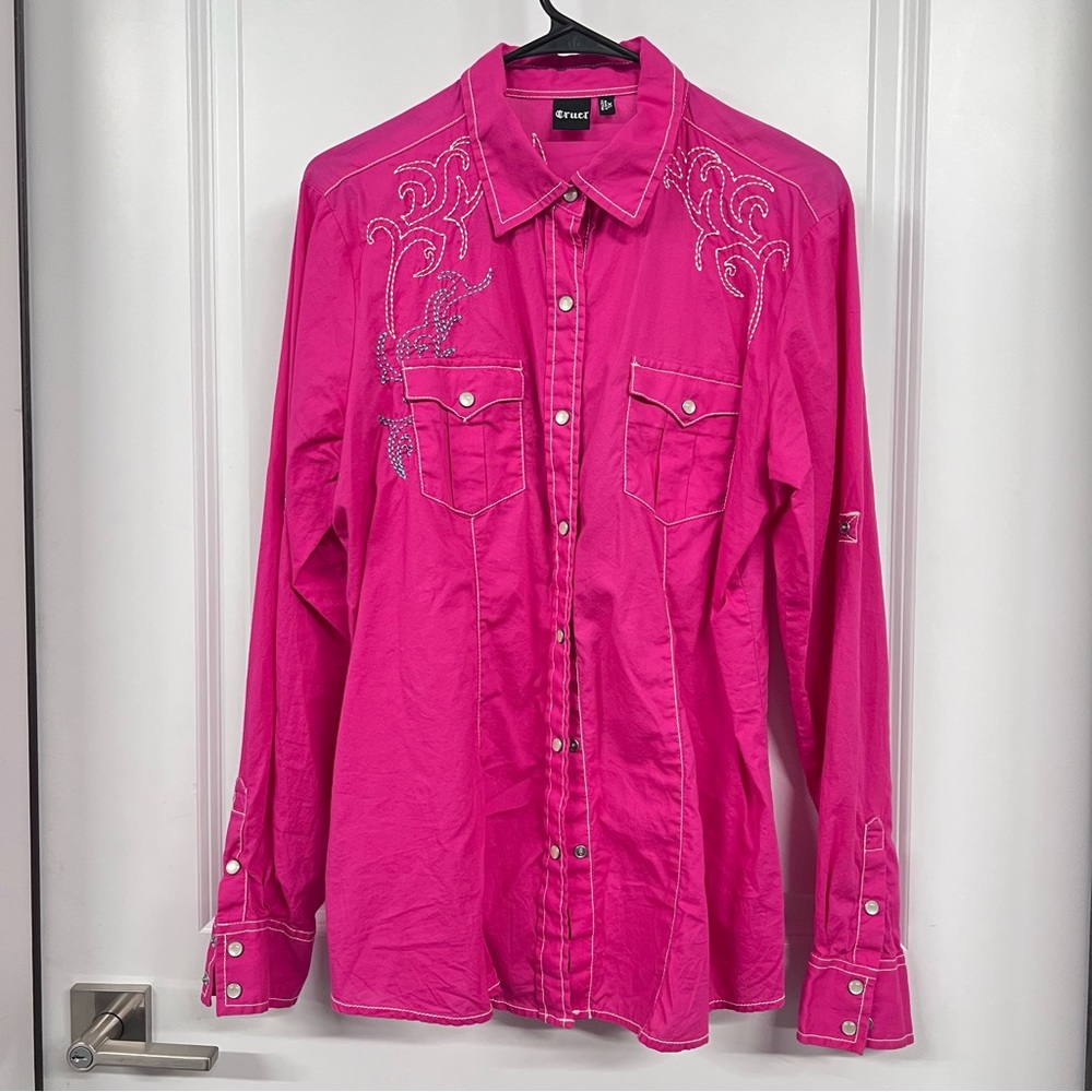 Hot pink embellished western shirt size xl